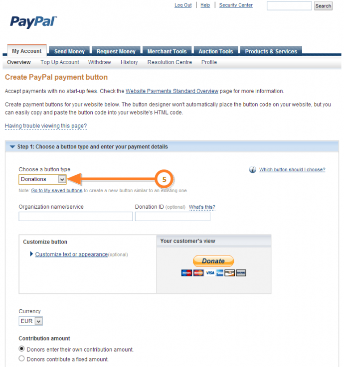 Creating a PayPal Donate button