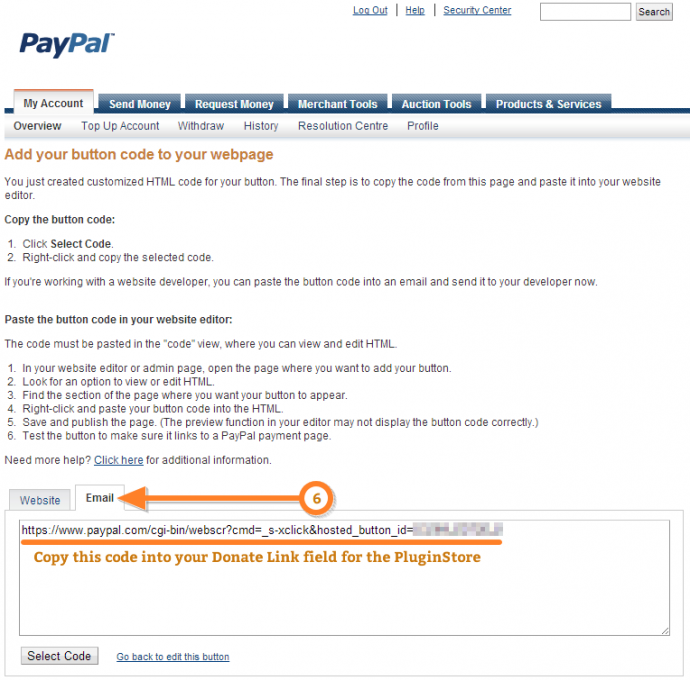 Getting the Email code for your PayPal button
